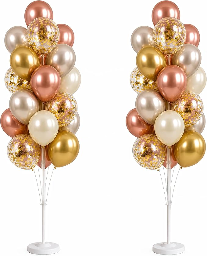 Balloon Column Kit Set of 2 With Balloons Included - with Base, and Pole,Balloon Tower Backdrop Decoration for Wedding, Baby Shower, Birthday Party, or Bachelorette Parties (Rose Champagne Gold)