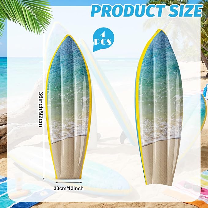 JellyArch 4 Pcs Ocean Waves Inflatable Surf Board 36 Inch Beach Luau Inflatable Pool Floats Luau Hawaiian Party Decorations Blow up Surfboard for Wall Summer Beach Ocean Party Decorations