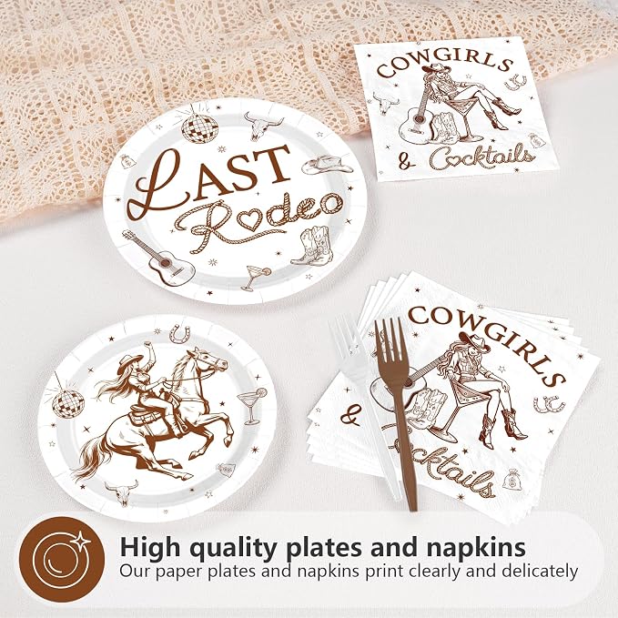 96Pcs Last Rodeo Bachelorette Party Decorations Wild Wife Plates and Napkins Tableware Set Cowgirls and Cocktails Decorations for Western Cowgirl Bride to Be Bachelorette Supplies Serves 24