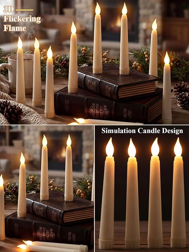 Funtery 48 Pcs Flameless LED Taper Candles Battery Operated Candles Bulk Realistic LED Candlesticks Flickering for Wedding Church Party Home Decor(Ivory,6 Inch,Novelty Style)