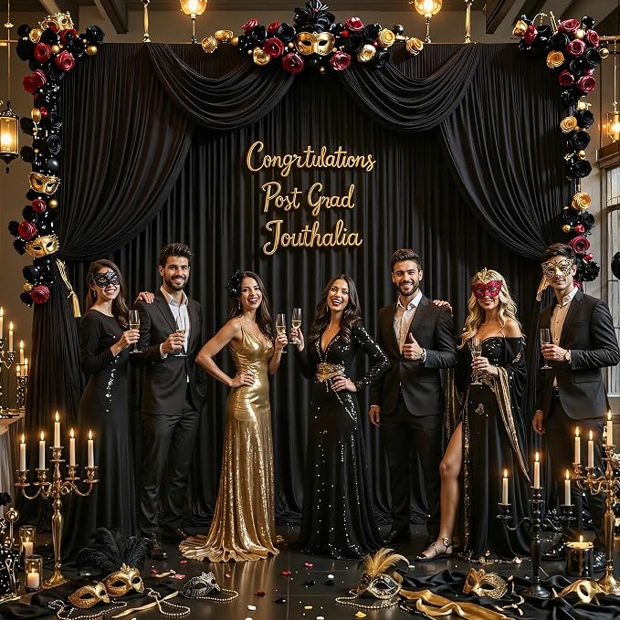 20ftx12ft Wrinkle Free Black Backdrop Curtain, 4 Panels 12FT Long Wedding Photo Backdrop Drapes, Silky Polyester Back Drop Cloth for Birthday Photography Background Party Backdrop Draping