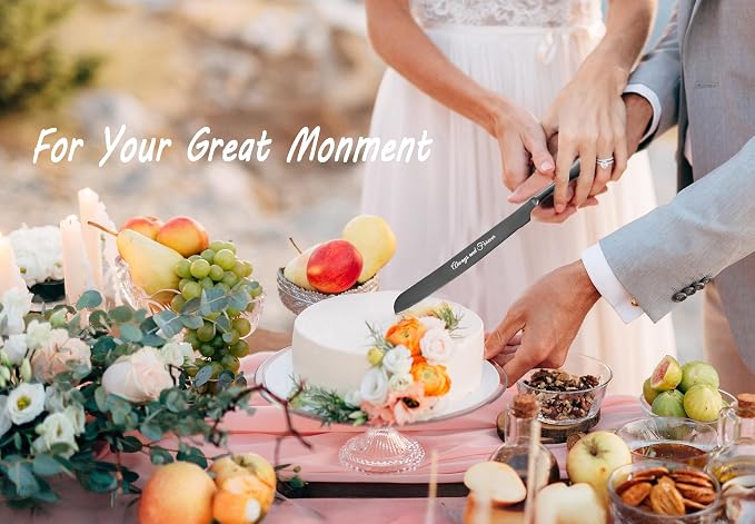 Wedding Cake Knife and Server Set, Black Cake Cutting Set for Wedding, 4 Pieces Set with Forks for Engagements, Anniversaries, Bride and Groom