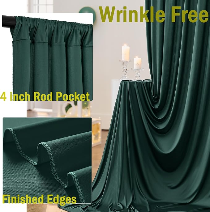 10ftx10ft Hunter Green Backdrop Curtains for Parties, Wrinkle Free 2 Panels Silky Polyester Photo Backdrop Drapes Back Drop Cloth Drapery for Wedding Birthday Photography Background