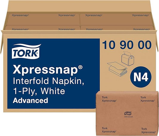 Tork Xpressnap® White Dispenser Napkin N4, One-at-a-Time Dispensing, 1-ply, 1/4 Fold, 13" x 8.5 ", 12 x 500 Napkins, 109000