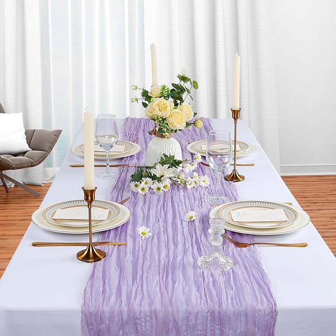 6 Pack Lilac Purple Cheesecloth Table Runner 10Ft Spring Lavender Gauze Cheese Cloth Table Runner 35x120 Inch Boho Sheer Rustic Fabric for Holiday Party Decor Baby Shower Wedding Home Decorations