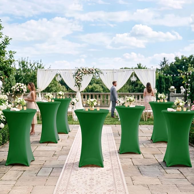 Cocktail Table Covers-Spandex Round High Top Table Cloth 6 Pack 32x43 Inch-Green Stretch Fitted Christmas Tablecloth for Pub Bistro Highboy Party Event Banquet Height Folding Satnding Tables