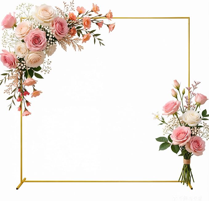 6.6ft x 6.6ft Wedding Arch Backdrop Stand, Square Gold Metal Frame for Ceremony, Anniversary, Garden Arbor, Baby Shower, Photo Booth