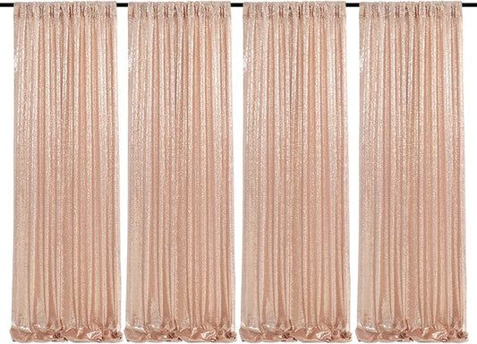 SoarDream Rose Gold Glitter Sequin Backdrop Curtains 4 Pieces 2ftx8ft Dessert Backdrop Wedding Party Decor Glitter Photography Background