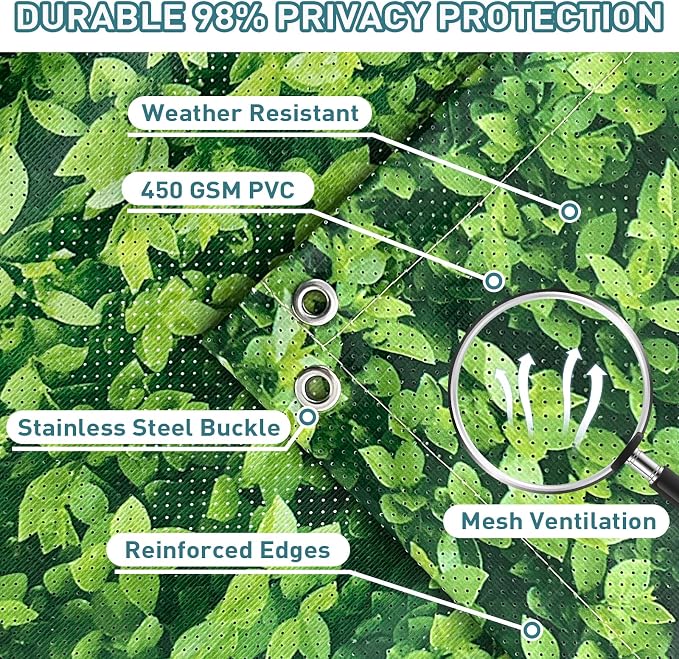 Shade&Beyond 4' X 6' Privacy Fence Screen Customized 450 GSM PVC Printed Privacy Fence with Zip Ties for Courtyards, Pools, Balconies-Green Leaves