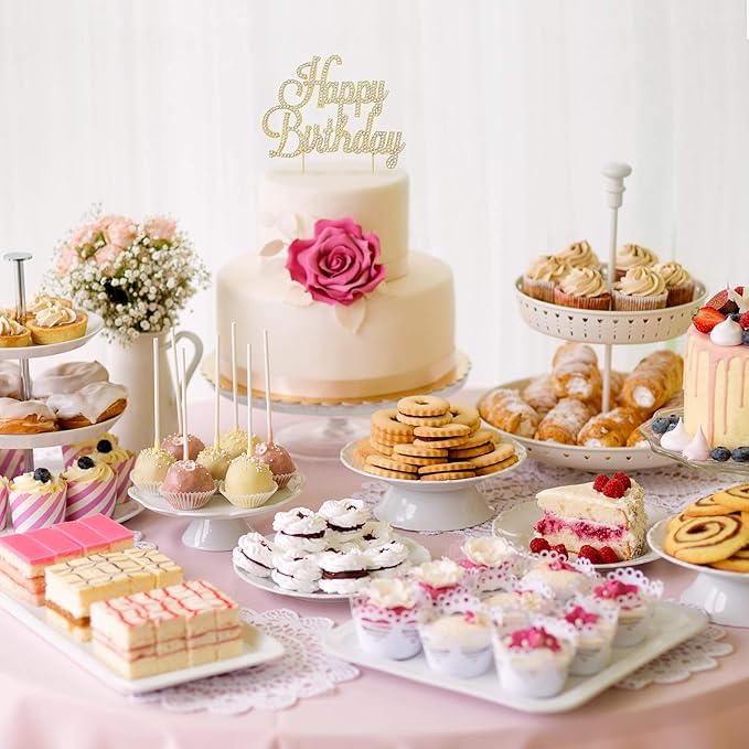 Happy Birthday Cake Topper - Premium Gold Metal - Happy Birthday Party Sparkly Rhinestone Decoration Makes a Great Centerpiece - Now Protected in a Box