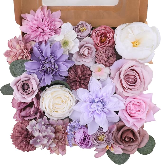 Garisey Artificial Flowers Combo for DIY Wedding Bouquets Combo Centerpieces Arrangements Party Bridal Baby Shower Home Decorations-Purple