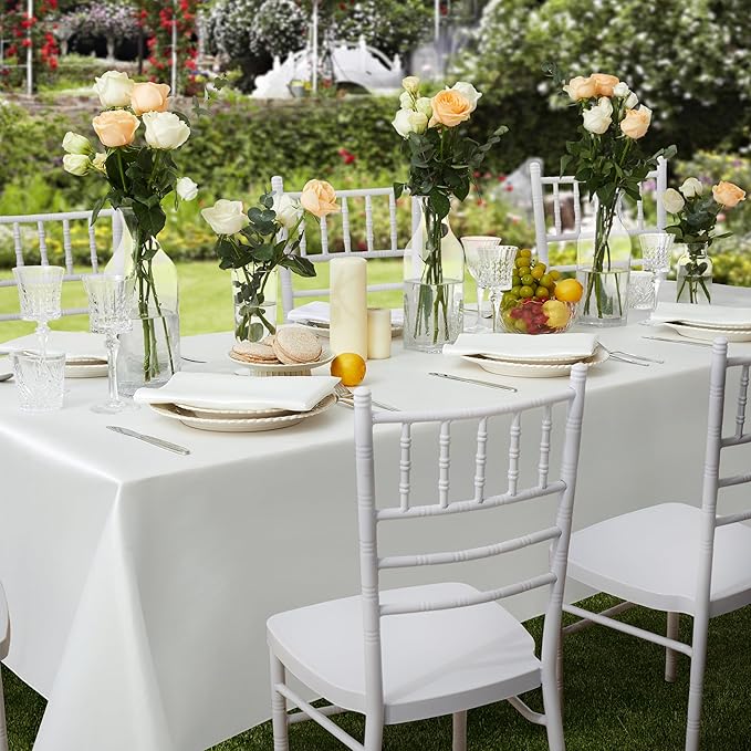 6 Pack Satin Table Cover Rectangle Silkly Soft Table Cloth, Satin Dining Table Cloths for Wedding Banquet Table Decoration, Dining Room, Indoor and Outdoor Use, 60 x 84 Inches, Off White