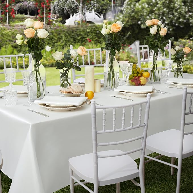 1 Pack Satin Table Cover Rectangle Silkly Soft Table Cloth, Satin Dining Table Cloths for Wedding Banquet Table Decoration, Dining Room, Indoor and Outdoor Use, 60 x 84 Inches, Off White