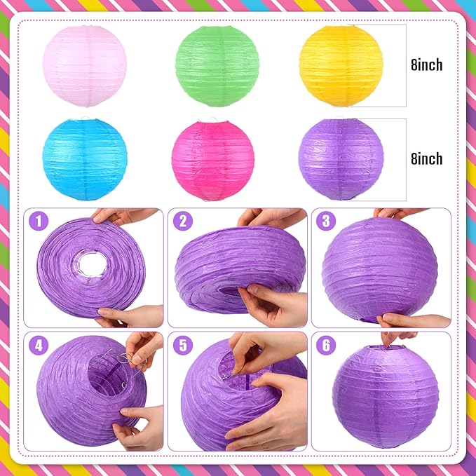 Outus Hanging Decorations Candy Party Paper Fans Lollipop Tissue Pom Poms Colorful Candy Themed Paper Lanterns for Candyland Party Supplies Classroom Ceiling Wall Decor