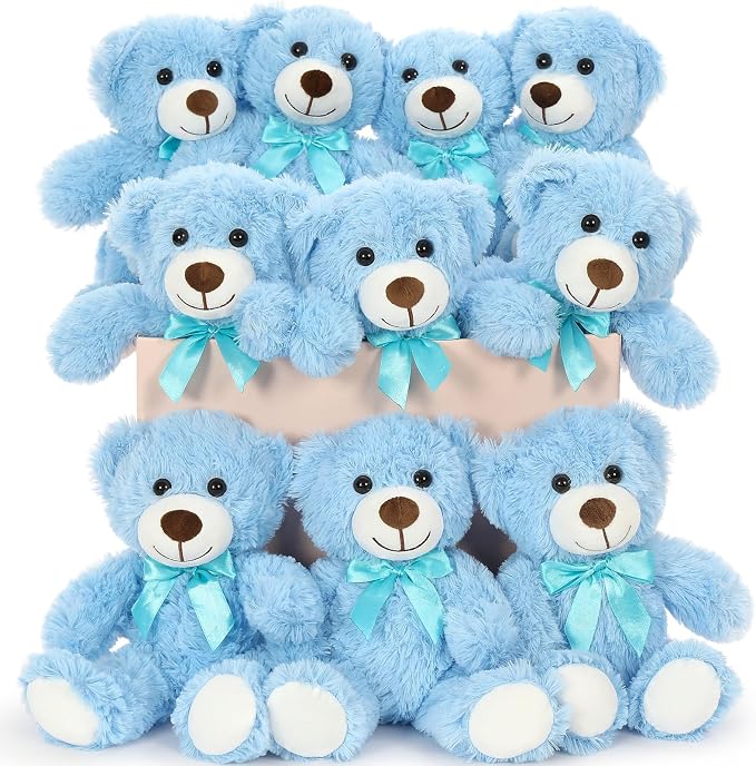 MaoGoLan Bulk Teddy Bear Baby Shower, 10 Packs Small Light Blue Teddy Bear Stuffed Animals in Bulk,13.5" Small Stuffed Bears Plush for Wedding,Birthday,Christmas, Party Decorations