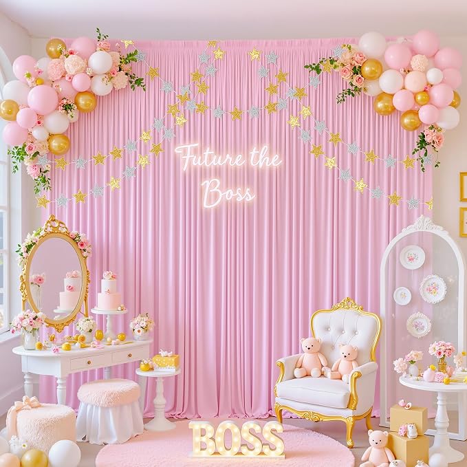 10x10ft Pink Backdrop Curtains for Parties Baby Shower Photo Wrinkle Free Pink Polyester Drapes Backdrop for Girls Birthday Party Gender Reveal Photoshoot Photography Background 2 Panels 5x10FT