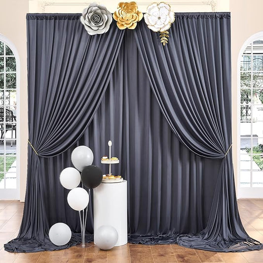 20ft x 10ft Wrinkle Free Charcoal Backdrop Curtain for Parties, 4 Panels 5x10ft Silky Polyester Photo Backdrop Drapes for Wedding Birthday Party Photography Background Backdrop Stand