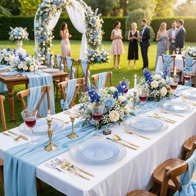 DaYammi 60Pcs Blue Plastic Plates with Gold Rimmed - Disposable Blue Plates Set Includes 30 Dinner Plate & 30 Salad Plates, Radial Texture plates Perfect for Party Wedding Dinner & Catering Events