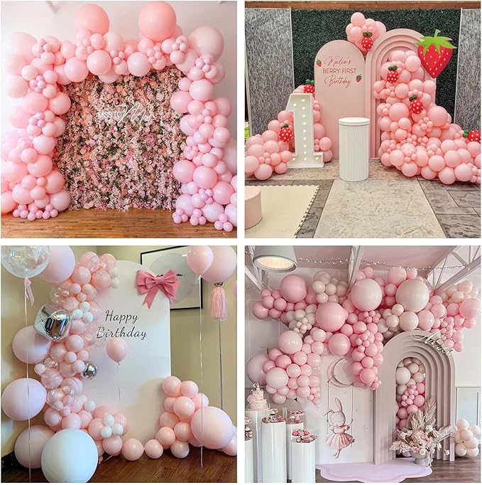 Pink Balloons Double Stuffed, Pastel Pink Balloon Garland Light Pink Balloons Different Sizes 18/12/10/5 Inch Baby Pink Balloon Arch Kit for Birthday Baby Shower Gender Reveal Bridal Party Decorations