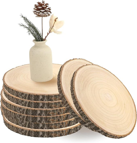 8 Pack 7-8 Inch Wood Slices for Centerpieces, Unfinished Wood Centerpieces for Tables,Wooden Discs with Tree Bark Round Wood Circle Sign Crafts for Wedding, DIY Project, Decorations