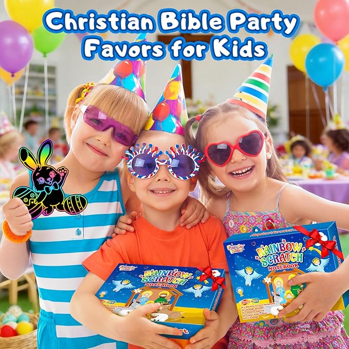 Rainbow Scratch Paper Party Favors: 24 Pack Christian Rainbow Scratch Notebook, Goodie Bags Stuffers Coloring Books Party Favors for Kids 3-12, Bulk Classroom Birthday Gifts for Student