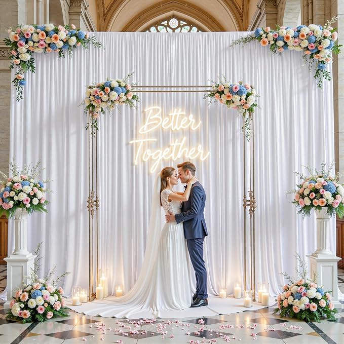 30ft x 15ft White Backdrop Curtain Panels for Weddings - Wrinkle-Free Polyester Photo Drapes for Birthday Party, Photography Background, Stage Decor