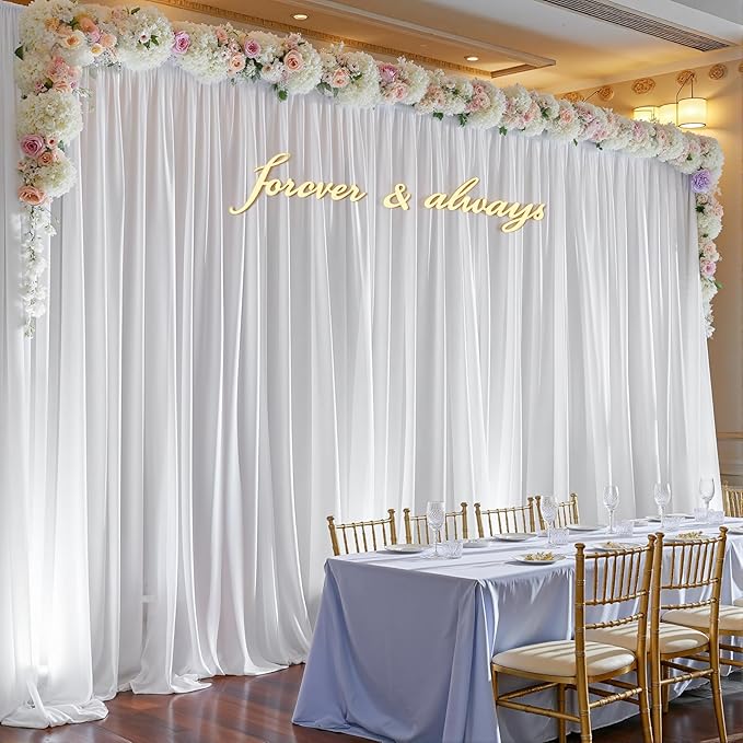 20ft x 10ft Cream White Backdrop Curtains, Wrinkle-Free Sheer Chiffon Fabric Photo Backdrop Drapes for Wedding Arch Party Ceremony Stage Photography Decorations