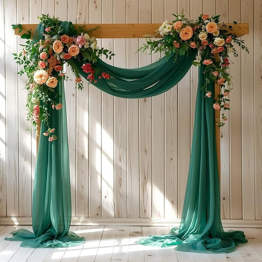 Wedding Arch Draping Fabric 28" x19FT, Sheer Chiffon Fabric Backdrop,1 Panel Emerald Green Drapes for Wedding Ceremony Decor, Decorative Arch Drapery for Birthday Party Ceiling Curtain Backdrop