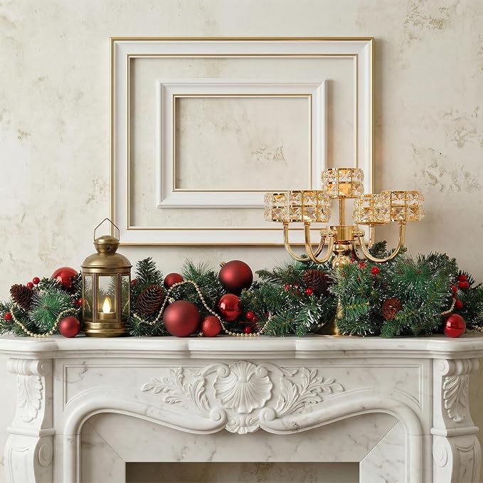 4 Pcs 5 Arm Metal Crystal Candelabra Centerpiece - 13.4 Inch Elegant Candle Holder with Crystal Beads for Wedding Party Christmas Home Dining Table Decoration (Style-B-Gold)