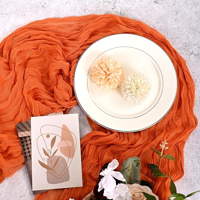 12 Pack Orange Cheesecloth Table Runner 120 inch Fall Thanksgiving Boho Rustic Gauze Farmhouse 10FT Cheese Cloth Runner for Baby Shower Wedding Party Holiday Home Decor