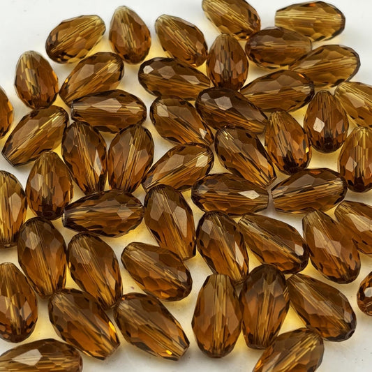 100pcs 8x12mm Teardrop Crystal Glass Beads for Jewelry Making, Faceted Vertical Hole Teardrop Glass Spacer Beads for Wind Chimes Bracelet Earring Necklace DIY Craft(Amber)