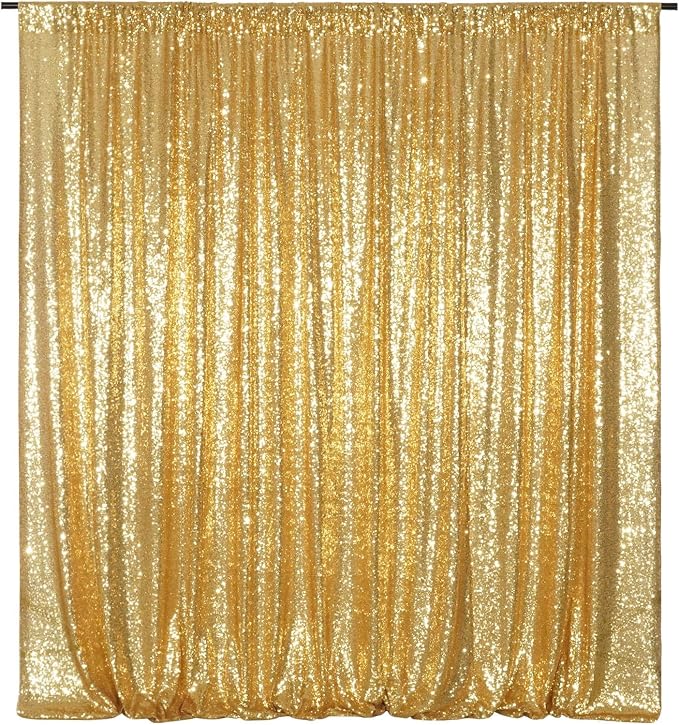Poise3EHome Gold Sequin Backdrop, 6FT x 8FT Glitter Curtain for Weddings, Parties, Photo Booth Decor