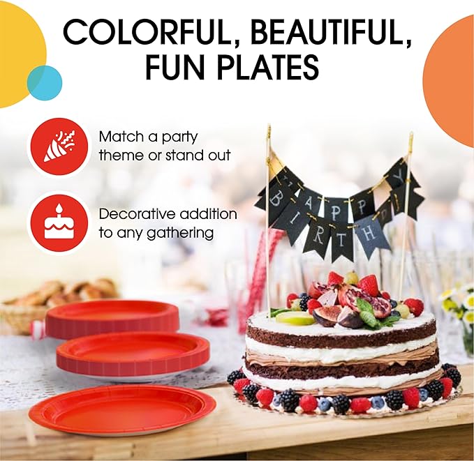 Exquisite Red Paper Plates Disposable Heavy Duty 100 Pcs - 50-7" & 50-9" Red Disposable Plates For Party Heavy Duty Paper Plate 350 GSM Birthday Party Supplies Plate Set