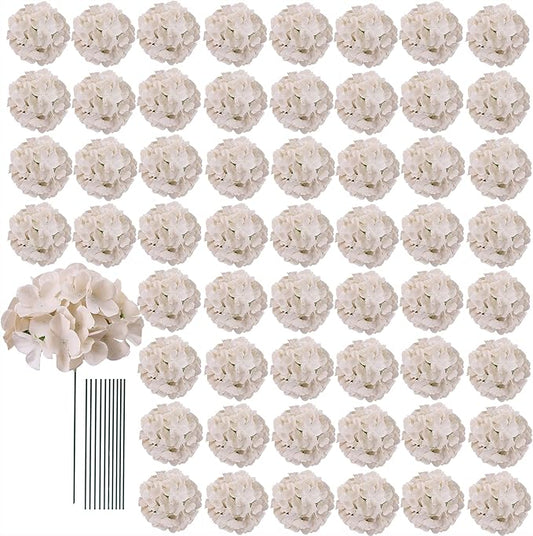 AVIVIHO 65pcs Fake Flowers Beige Hydrangea Artificial Flowers Bulk (Not Squished, No Steaming Need) Silk Flowers with Stems for Wedding Decor,Home,Baby Shower,Table Centerpieces Decoration