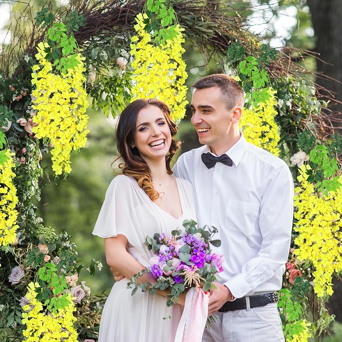 12Pcs Artificial Wisteria Hanging Flowers, 3.6Ft/Pcs Yellow Fake Wisteria Garland for Wedding Party Home Garden Indoor Outdoor Decoration