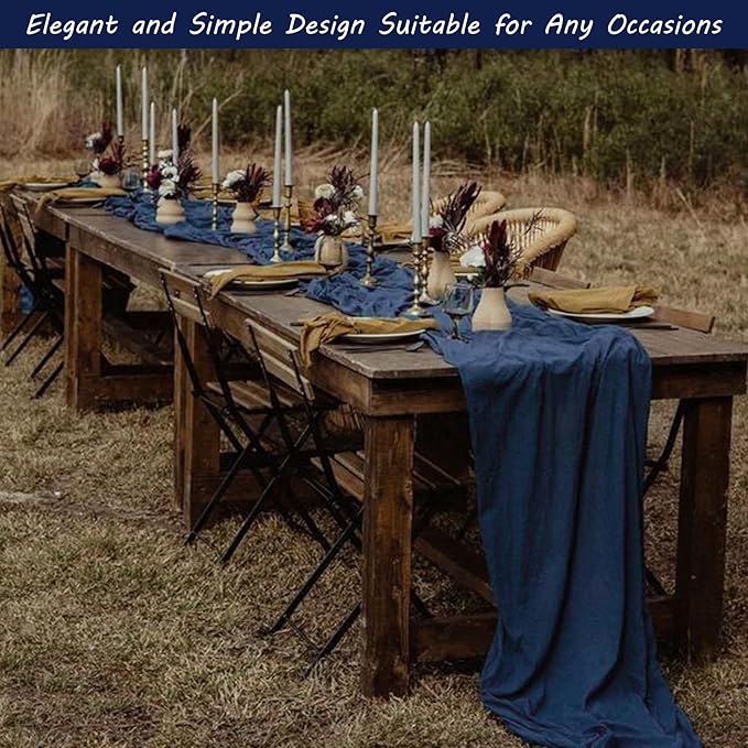 12 Pack Cheesecloth Table Runner 35x72 Inch Boho Gauze Table Runner Rustic Cheese Cloth Long Romantic Table Runners for Wedding Bridal Shower Birthday Party Table Decor (Navy Blue)