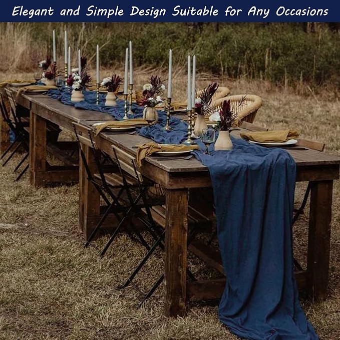 12 Pack 13Ft Cheesecloth Table Runner 35x157 Inch Boho Gauze Table Runner Cheese Cloth Long Rustic Table Runners for Wedding Bridal Shower Birthday Party Table Decor (Navy Blue)