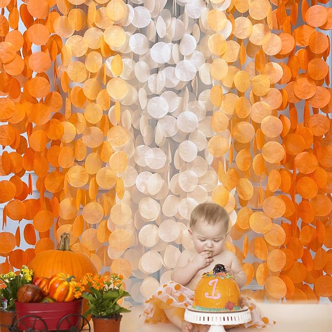 192 Ft Orange Party Decorations Ombre Orange Big Circle Dots Backdrop Streamer Tissue Paper Polka Dots Hanging Garland for Birthday Engagement Wedding Fall Autumn Harvest Thanksgiving Party Supplies