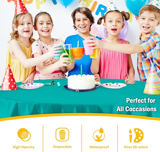 Exquisite Teal Round Tablecloths Plastic Table Cloth Disposable 48 Pack 84" Inch Round Table Cloth Disposable Teal Tablecloths Plastic Tablecloth Indoor/Outdoor Tablecloth Party Supplies
