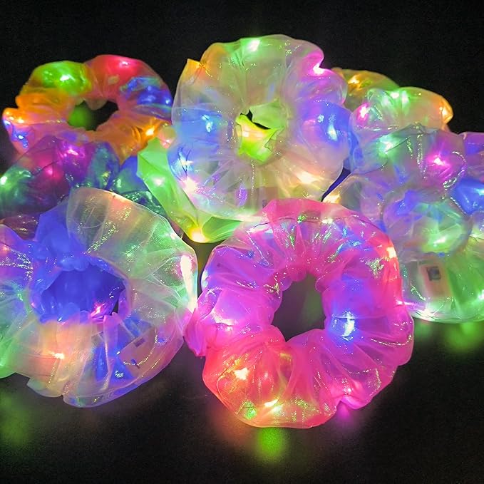 20Pcs Light Up Scrunchies with 12Pcs Satin Hair Ties, LED Hair Scrunchie for Women & Girls, Glow in the Dark Party Supplies Party Favor Festival Rave Accessories for Neon Outfit Glow Party