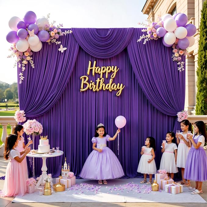 30ftx15ft Purple Backdrop Curtains for Parties, Wrinkle Free Polyester Purple Photo Backdrop Drapes 6 Panels 15 ft Long Back Drop Cloth for Wedding Birthday Photography Background Party