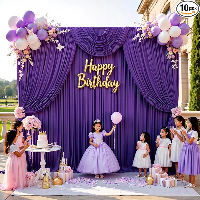50ftx12ft Purple Backdrop Curtains for Parties, Wrinkle Free Polyester Purple Photo Backdrop Drapes 10 Panels 12 ft Long Back Drop Cloth for Wedding Birthday Photography Background Party