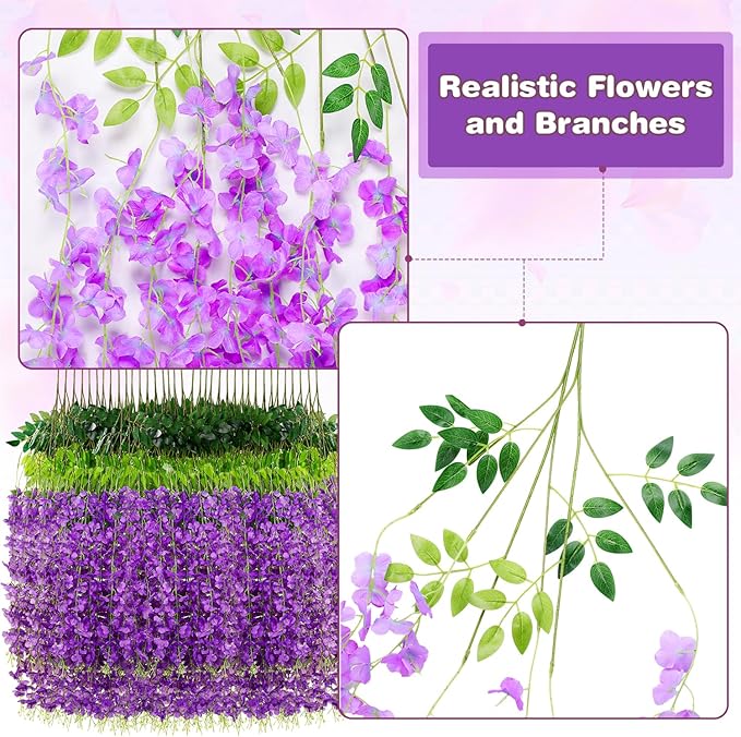 Alotiki Wisteria Hanging Flowers,36 Pack Fake Hanging Flowers,Wisteria Artificiales Garland for Home Wedding Arch Floral Party Garden Ceremony Outdoor Decor,3.6 Feet Long(36,Purple)