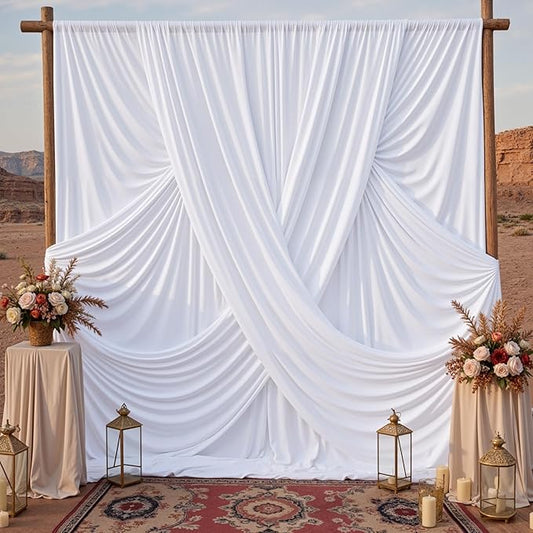 20x10ft White Backdrop Curtains for Parties, 4 Panels 5x10ft Wrinkle-Free Polyester Background Curtains for Wedding, Birthday, Baby Shower,Graduation, Decorations