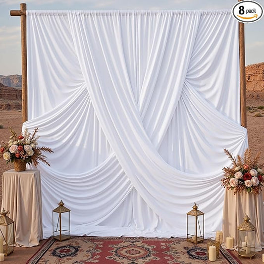 40x10ft White Backdrop Curtains for Parties, 8 Panels 5x10ft Wrinkle-Free Polyester Background Curtains for Wedding, Birthday, Baby Shower,Graduation, Decorations