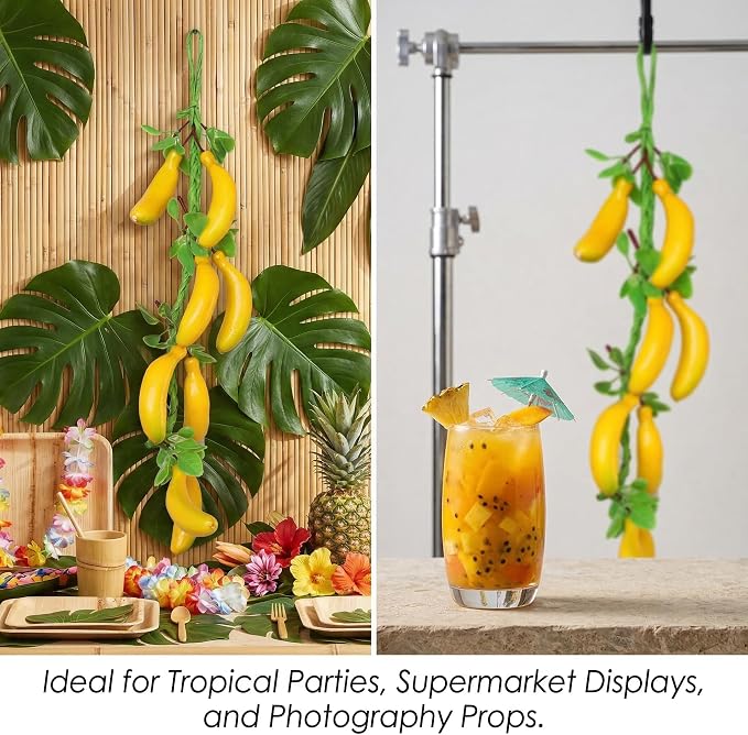 Veemoon 2pcs Artificial Small Hanging Bananas Bunch, Farmhouse Wall Fake Fruit Decoration Artificial Bananas String Lifelike Foam Tropical Fruit Ornament for Home Shop Window Display Props, 23.19"