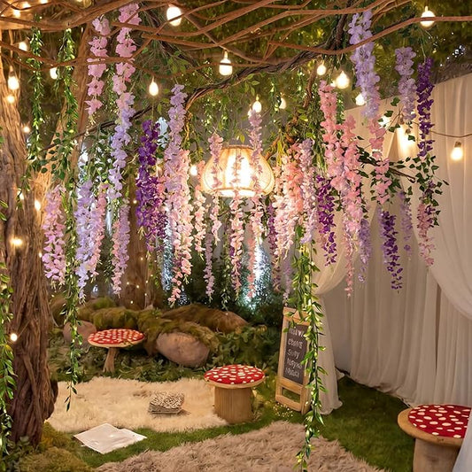 Bucherry Enchanted Fairy Decorations Set, Artificial Hanging Wisteria Vines Greenery for Classroom, Wisteria Flower Ceiling Whimsical Fairy Party Indoor Outdoor Home Garden DIY Decor