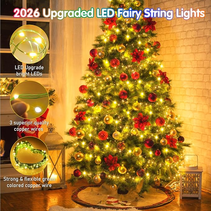 KNONEW 203FT Outdoor Christmas Fairy Lights Plug in,600 LED String Lights Outdoor Waterproof 8 Modes Memory Times for Wedding Bedroom Walls Garden Trees Decoration(Warm White)