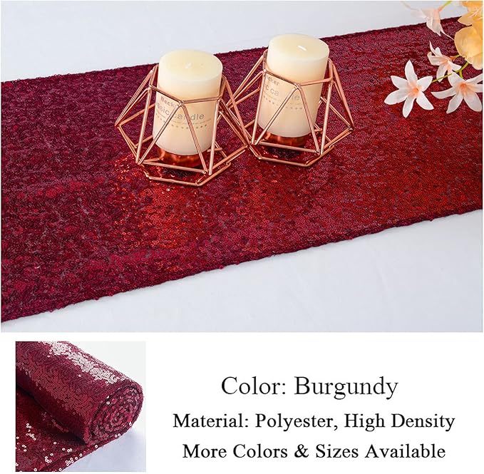 ShinyBeauty Burgundy Table Runner 108 Inches Long Sequin Table Runners 20 Packs Sparkle Maroon Runner for Party Dinning Outdoor Cake Tables Christmas Decor(12X108Inch)