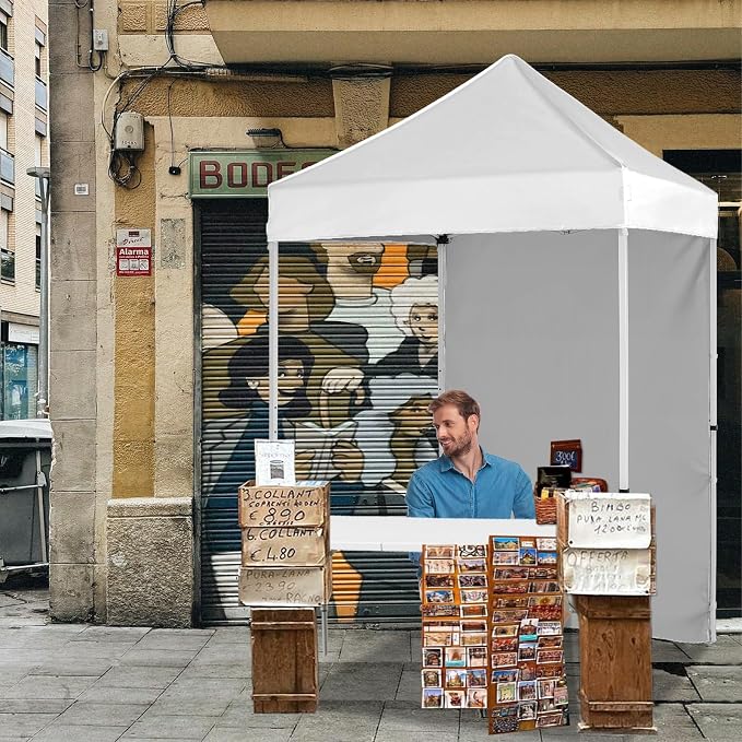 5x5 Pop Up Canopy Tent with Four Sidewalls, Instant Portable Beach Canopy, Outdoor Tent with Carry Bag for Camping, Sports, Tailgating, Events, White